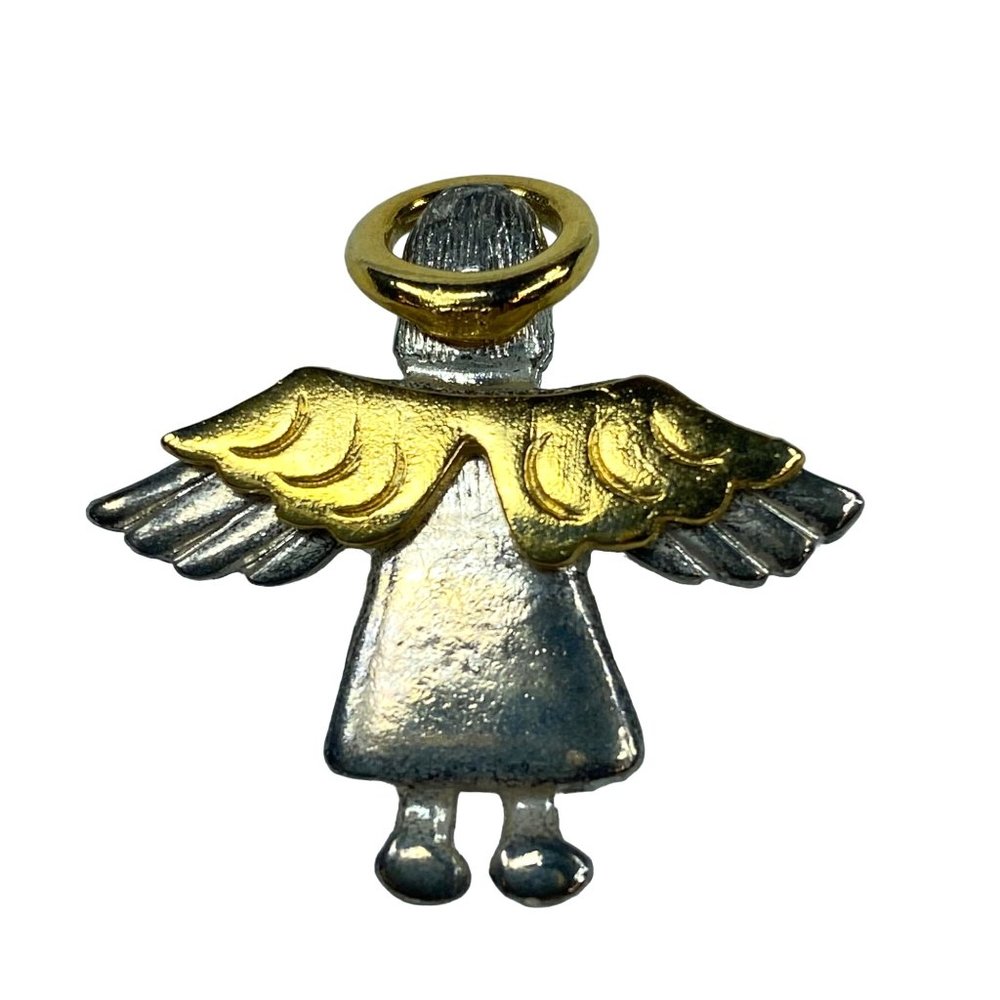 Vintage IMO 1995 Guardian Angel Pin Brooch Pendant Halo Wings Gold Silver Color